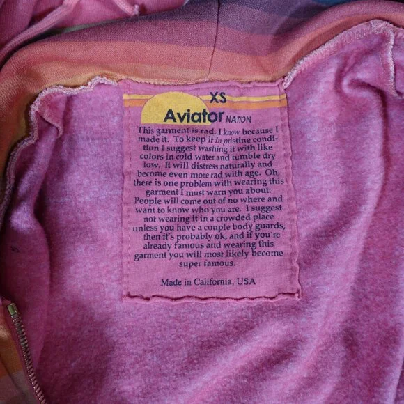 Aviator Nation Serape Bolt Striped Hoodie Womens XS Made In USA Faded Multicolor - Picture 8 of 12